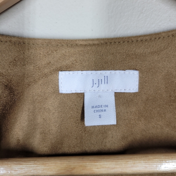 J. Jill Brown Tan Faux Suede Zip Moto Jacket Zipper Pockets Small Long Sleeve - Picture 4 of 8